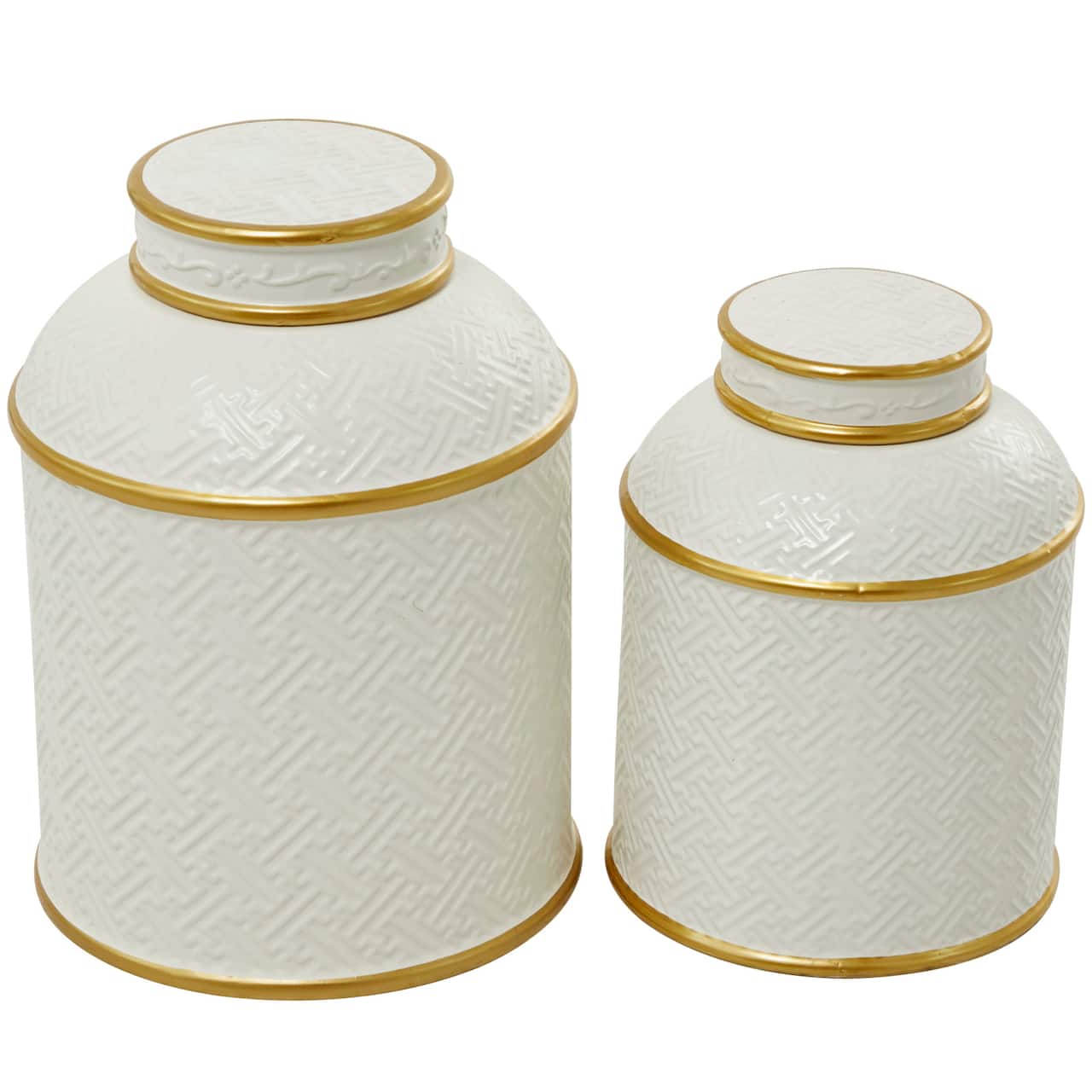 White Ceramic Contemporary Decorative Jar Set